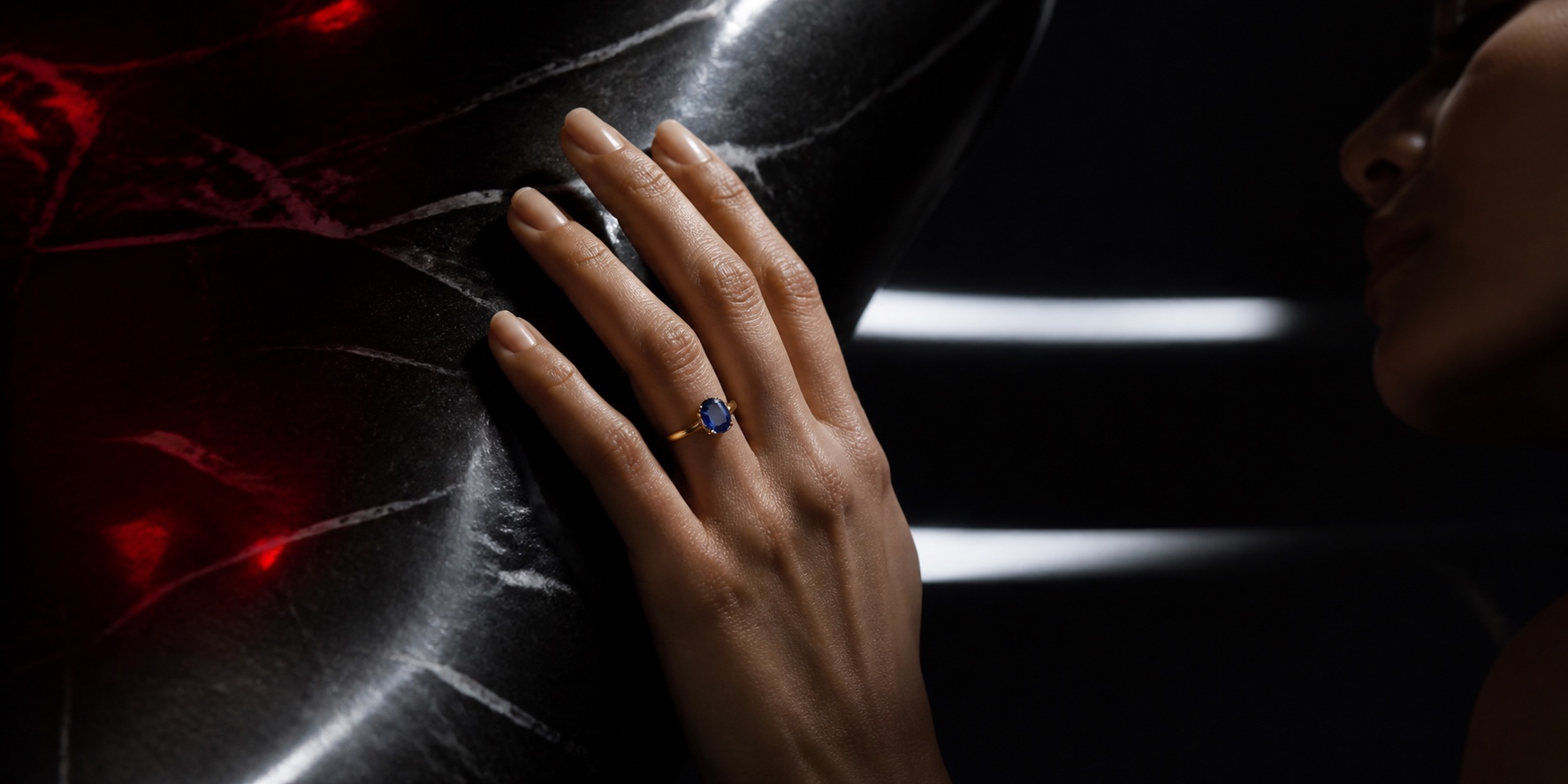 A singular sapphire jewel worn as a personal marker